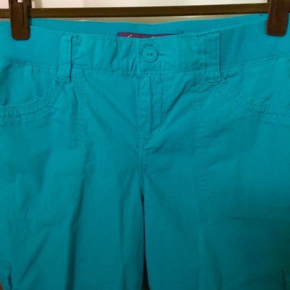 Gloria Vanderbilt Missy Teal Cargo Capris Size 4P Drawstrings Leg Elastic Waist - Picture 4 of 10